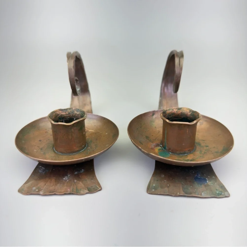 Vintage Erhard Glander Hand Hammered  Copper Candleholders